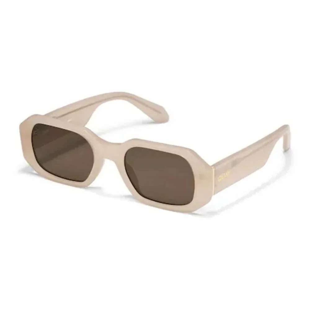 QUAY Hyped Up Sunglasses Cream Frame Brown Smoke Square Lens Retro Unisex NWT